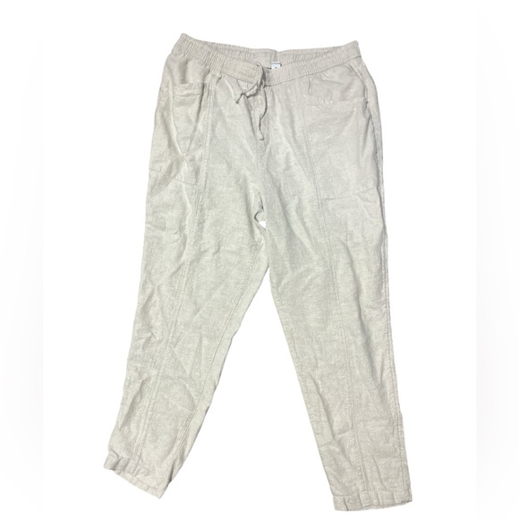 Old Navy Pants - Old Navy NWOT Tan Linen Trousers Relaxed Fit Elastic Waistband